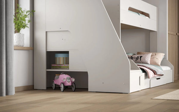 Slick Staircase Triple White Bunk Bed