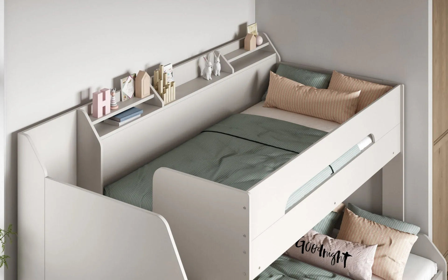 Slick Staircase Triple White Bunk Bed