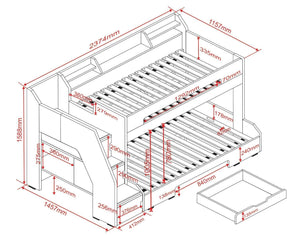 Slick Staircase Triple White Bunk Bed