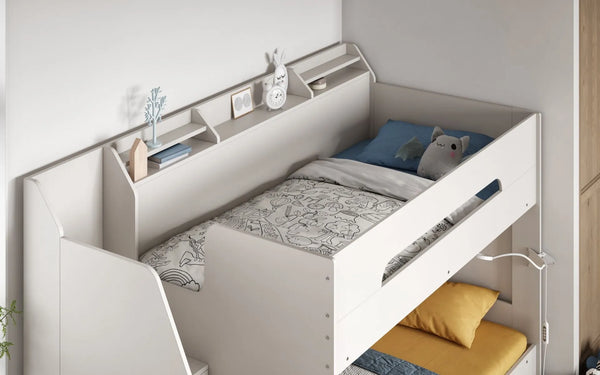 Slick White Staircase Bunk Bed with Storage