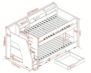 Slick White Staircase Bunk Bed with Storage