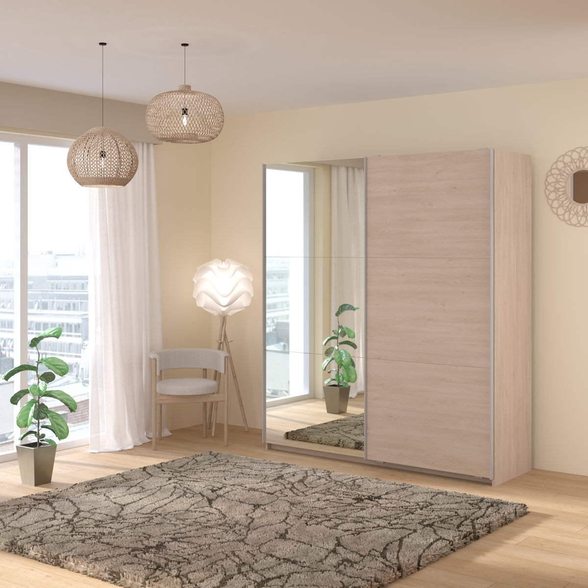 Swing Oak Mirrored Wardrobe