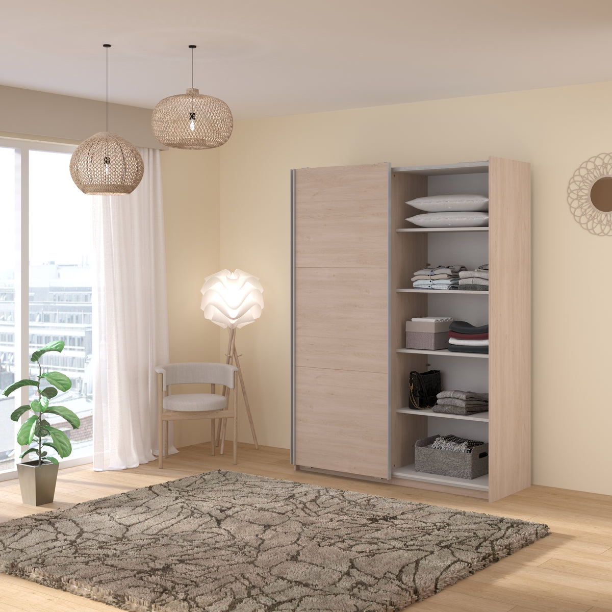Swing Oak Mirrored Wardrobe