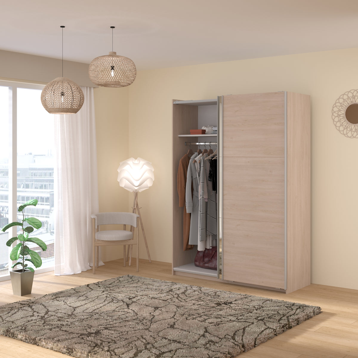 Swing Oak Mirrored Wardrobe