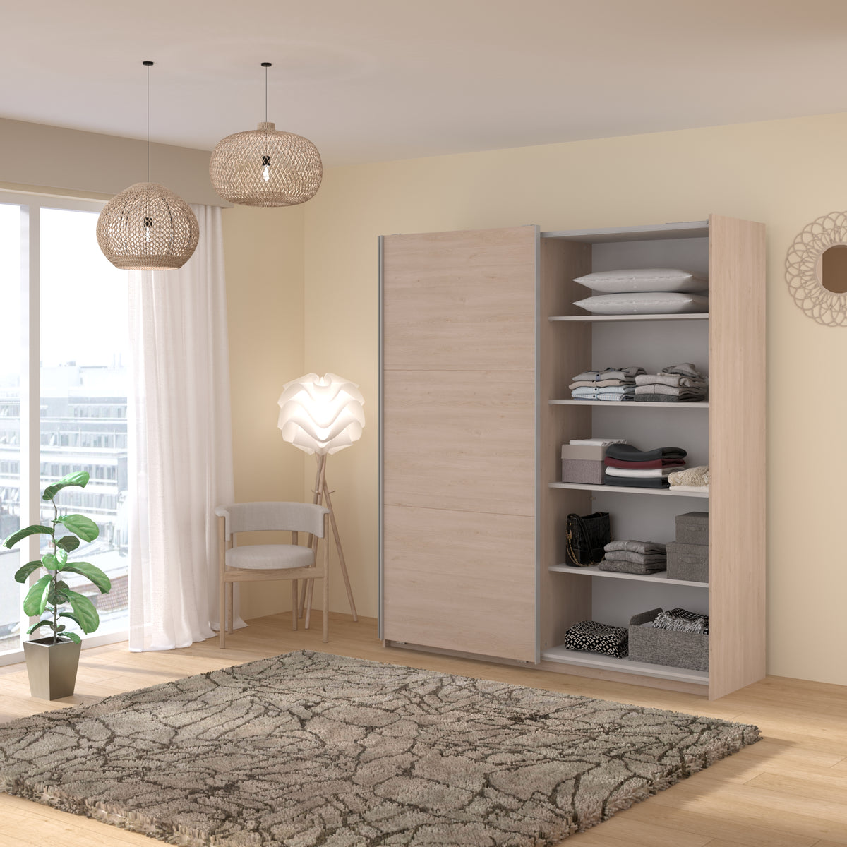 Swing Oak Mirrored Wardrobe