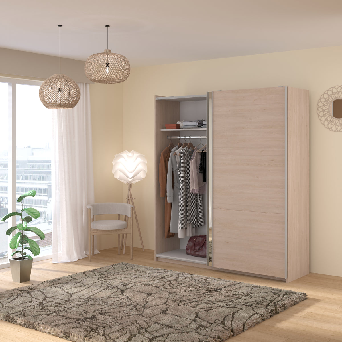 Swing Oak Mirrored Wardrobe