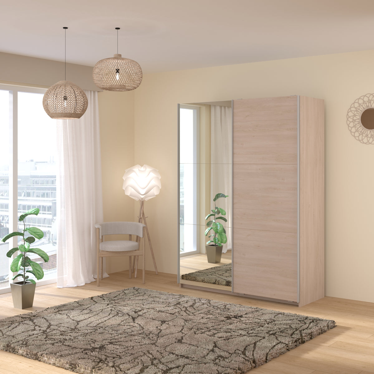 Swing Oak Mirrored Wardrobe
