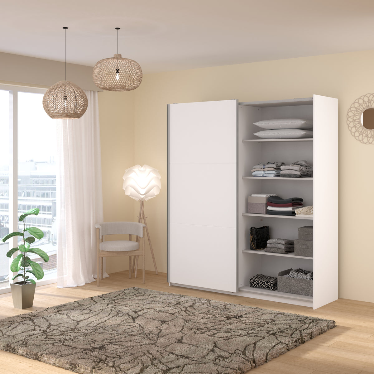 Swing White Mirrored Wardrobe