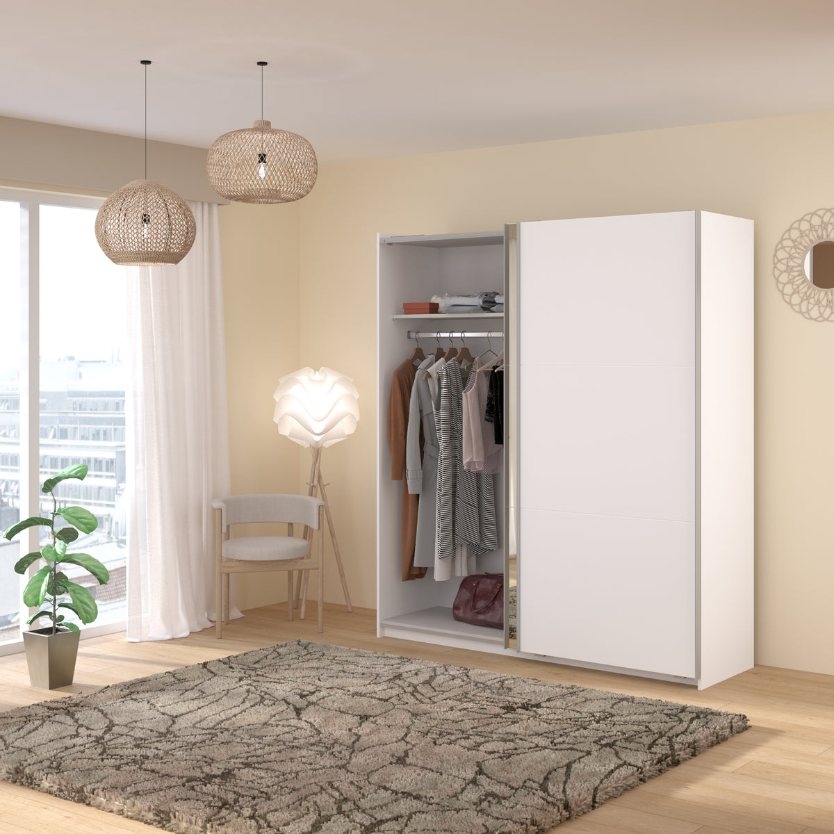 Swing White Mirrored Wardrobe