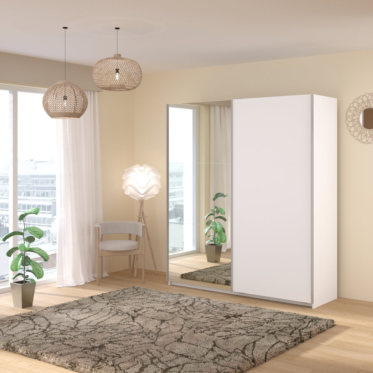 Swing White Mirrored Wardrobe