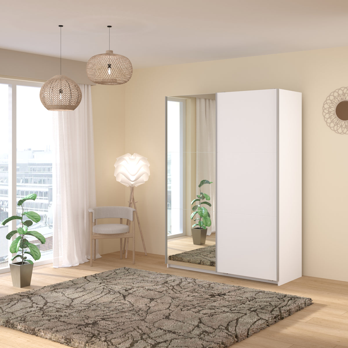 Swing White Mirrored Wardrobe