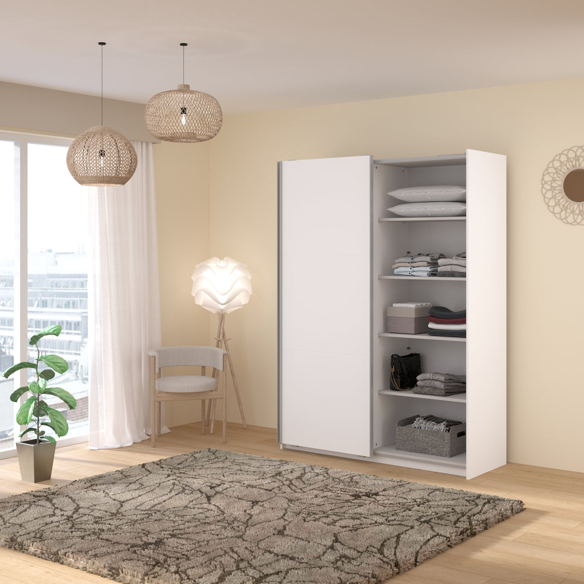 Swing White Mirrored Wardrobe