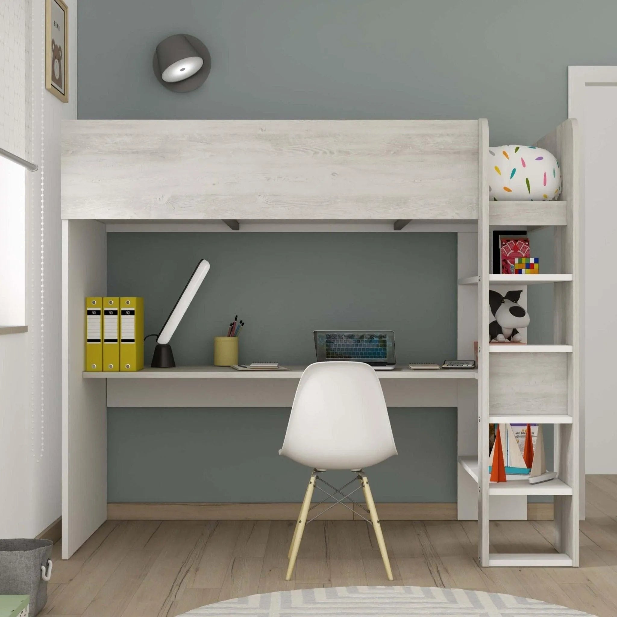Tarragona High Sleeper Bed with Desk & Shelves - Hover