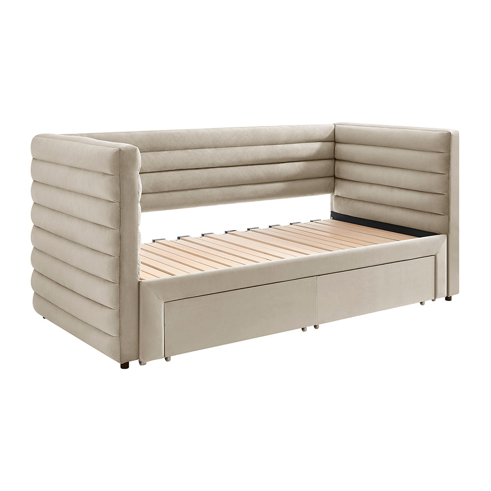 Elowen Velvet Daybed with Two Storage Drawers in Taupe – product view 17