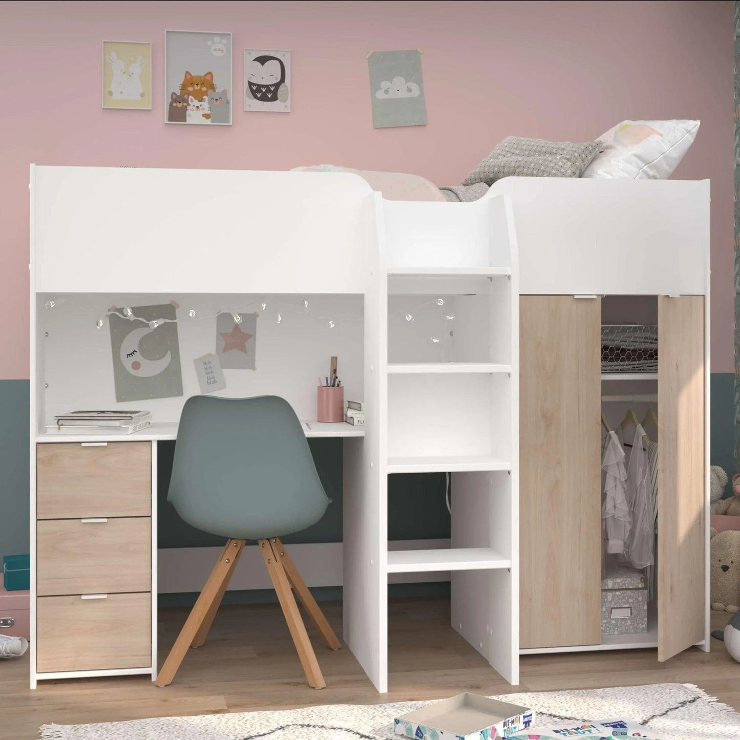 Tom Junior Highsleeper Bed with Wardrobe & Desk