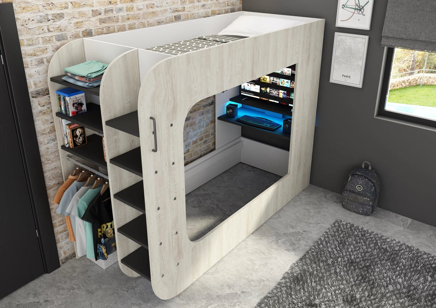 Trasman Loft Pod Gaming High sleeper with Pull-out Sofa (single)