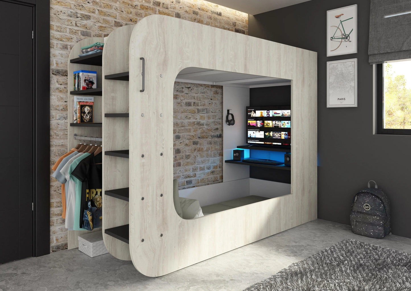 Trasman Loft Pod Gaming High sleeper with Pull-out Sofa (single)