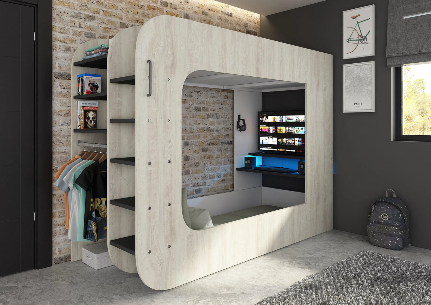 Trasman Loft Pod Gaming High sleeper with Pull-out Sofa (single)