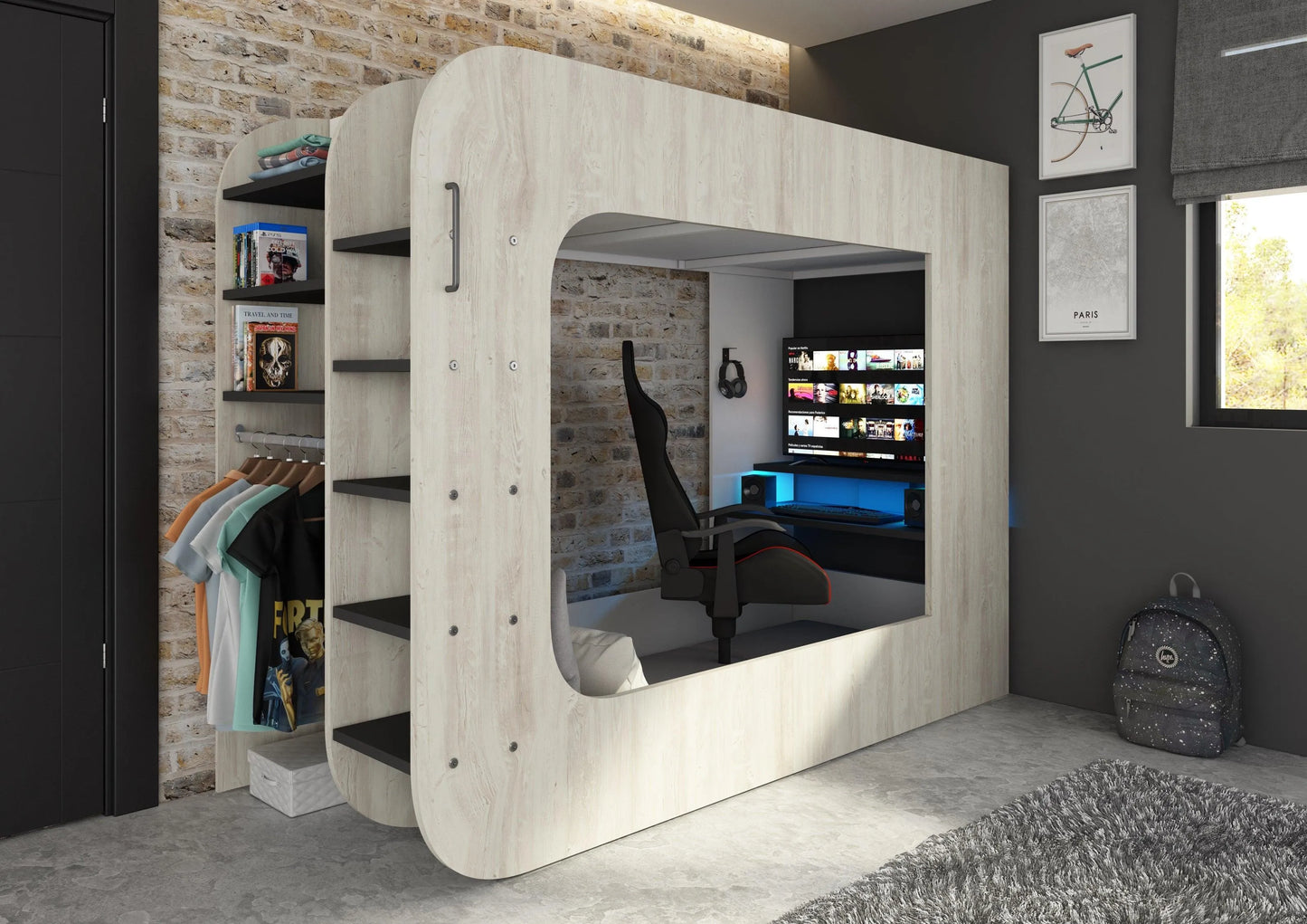 Trasman Loft Pod Gaming High sleeper with Pull-out Sofa (single)
