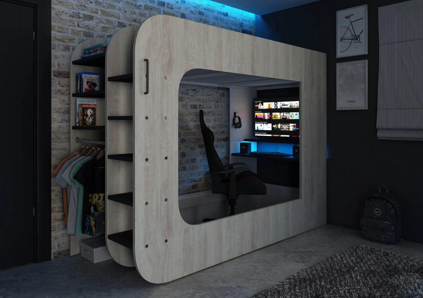 Trasman Loft Pod Gaming High sleeper with Pull-out Sofa (single)