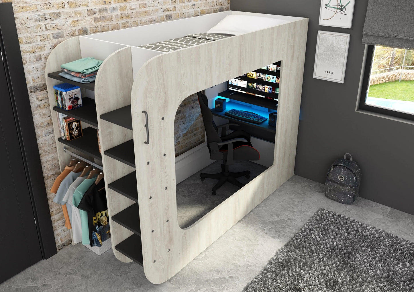Trasman Loft Pod Gaming High sleeper with Pull-out Sofa (single)