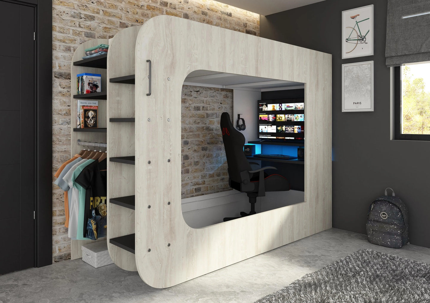 Trasman Loft Pod Gaming High sleeper with Pull-out Sofa (single)