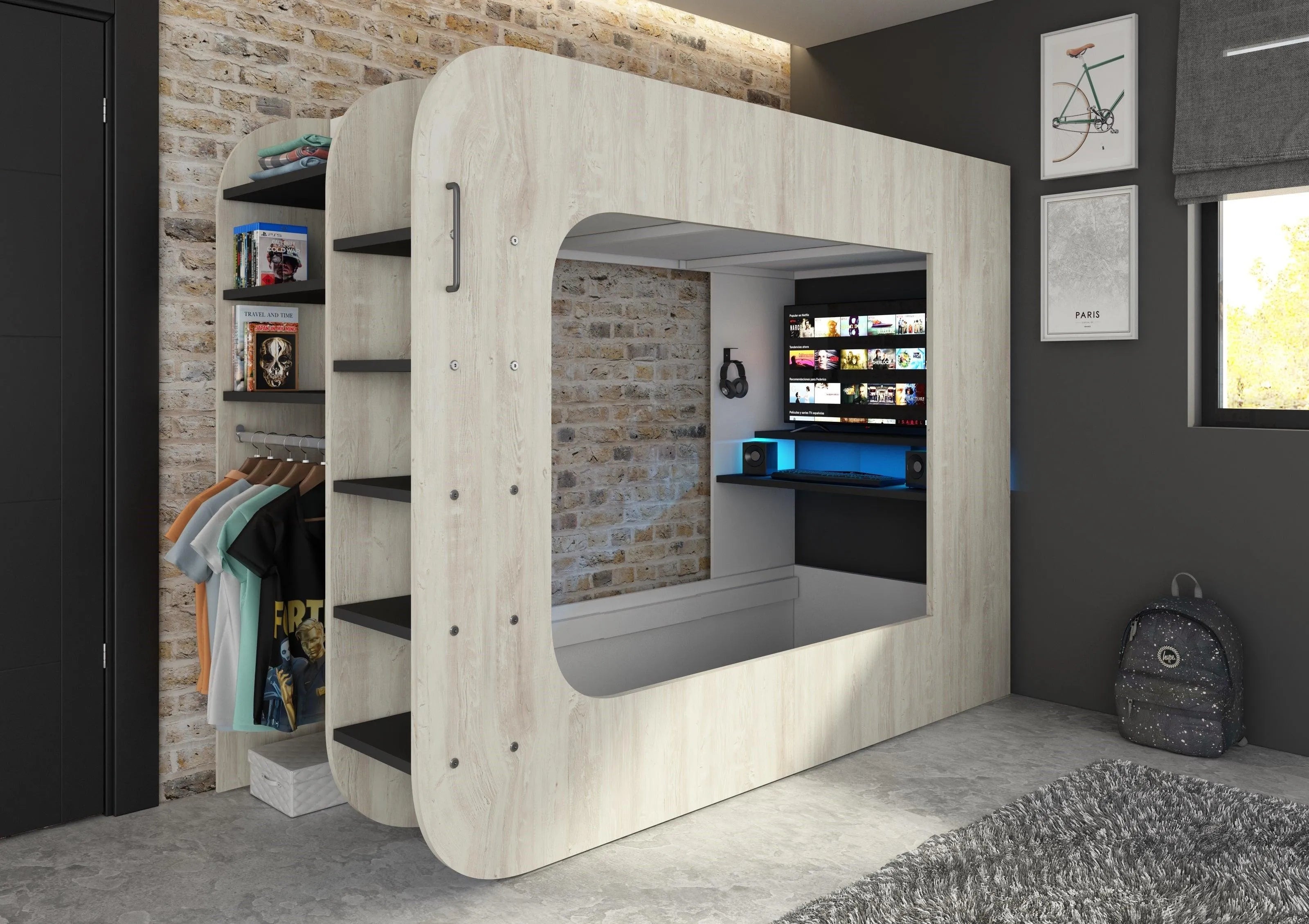 Trasman Loft Pod Gaming High sleeper with Pull-out Sofa (single)