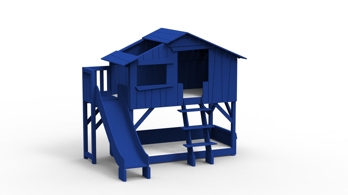 Treehouse Bunk Bed with Platform and Slide