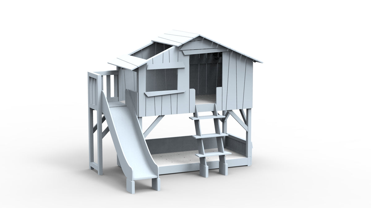 Treehouse Bunk Bed with Platform and Slide