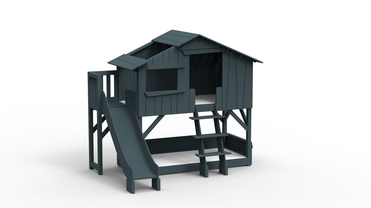 Treehouse Bunk Bed with Platform and Slide