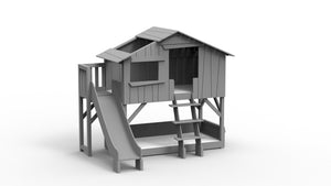 Treehouse Bunk Bed with Platform and Slide