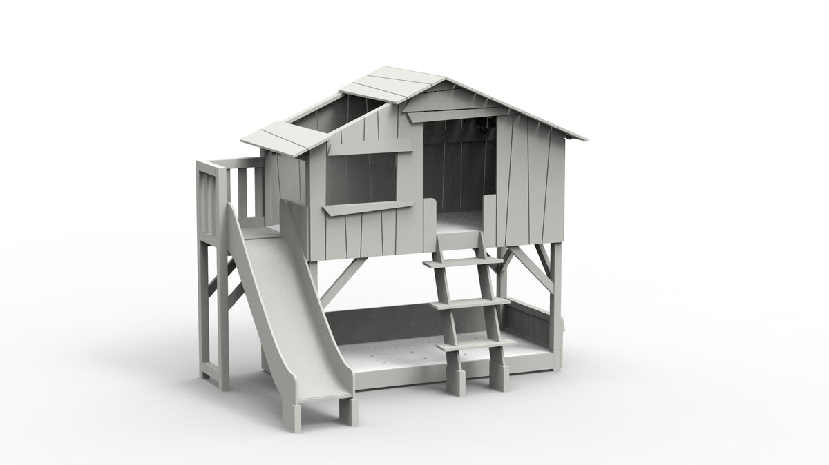 Treehouse Bunk Bed with Platform and Slide
