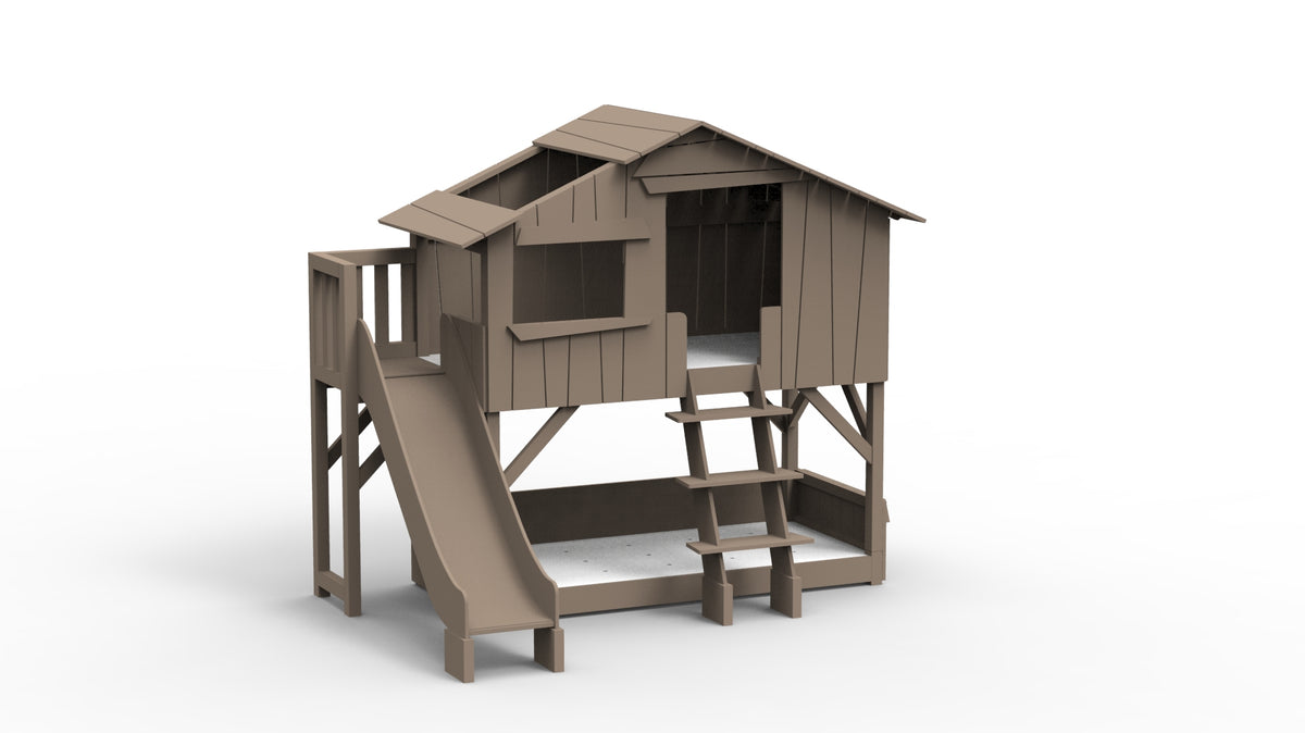 Treehouse Bunk Bed with Platform and Slide