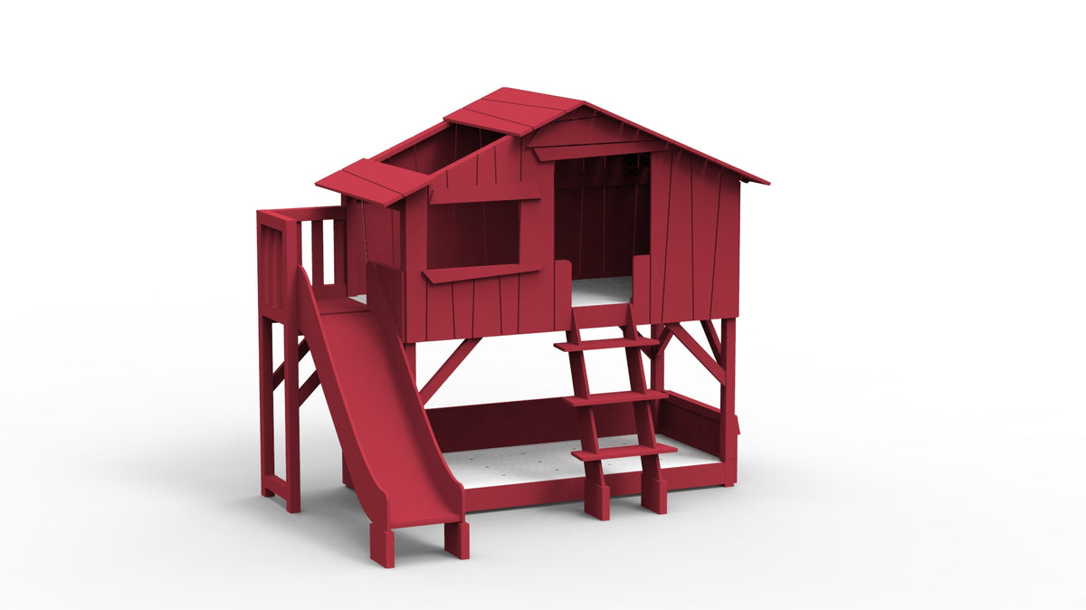 Treehouse Bunk Bed with Platform and Slide