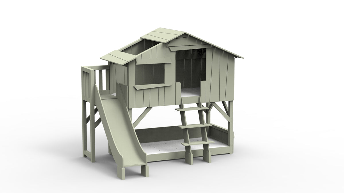 Treehouse Bunk Bed with Platform and Slide