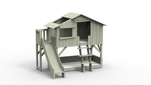 Treehouse Bunk Bed with Platform and Slide