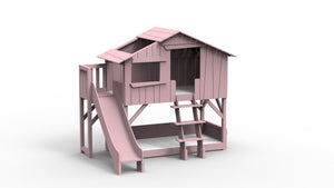 Treehouse Bunk Bed with Platform and Slide