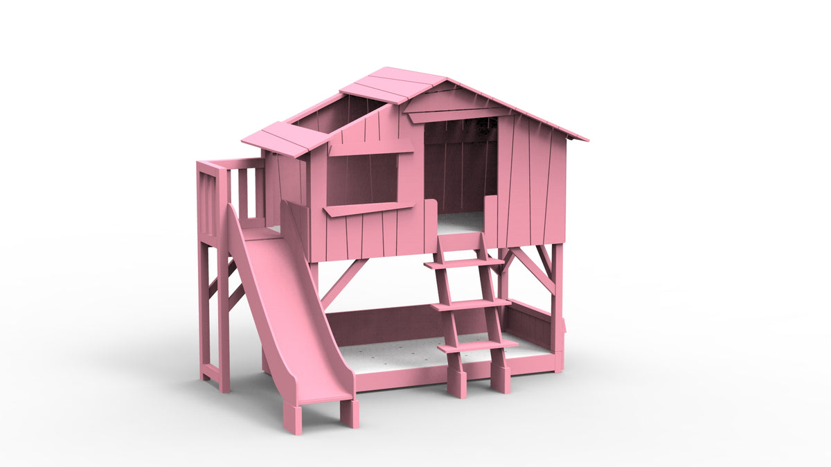 Treehouse Bunk Bed with Platform and Slide