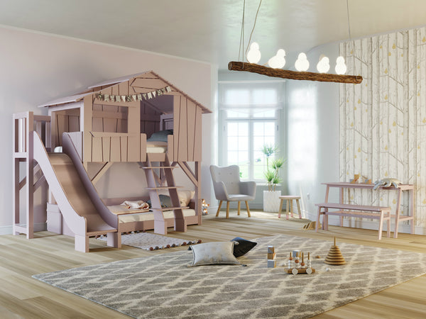 Treehouse Bunk Bed with Platform and Slide