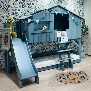 Treehouse Bunk Bed with Platform and Slide