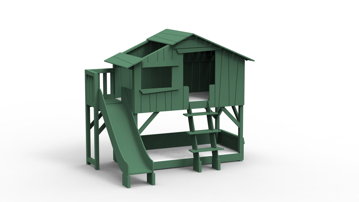 Treehouse Bunk Bed with Platform and Slide