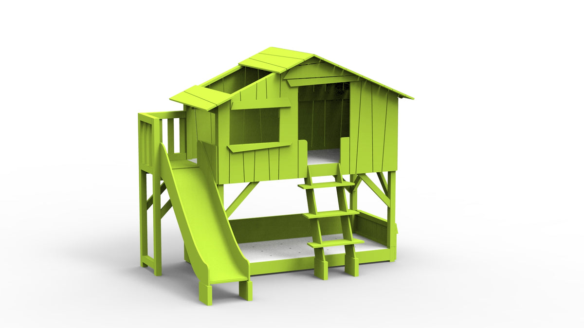 Treehouse Bunk Bed with Platform and Slide