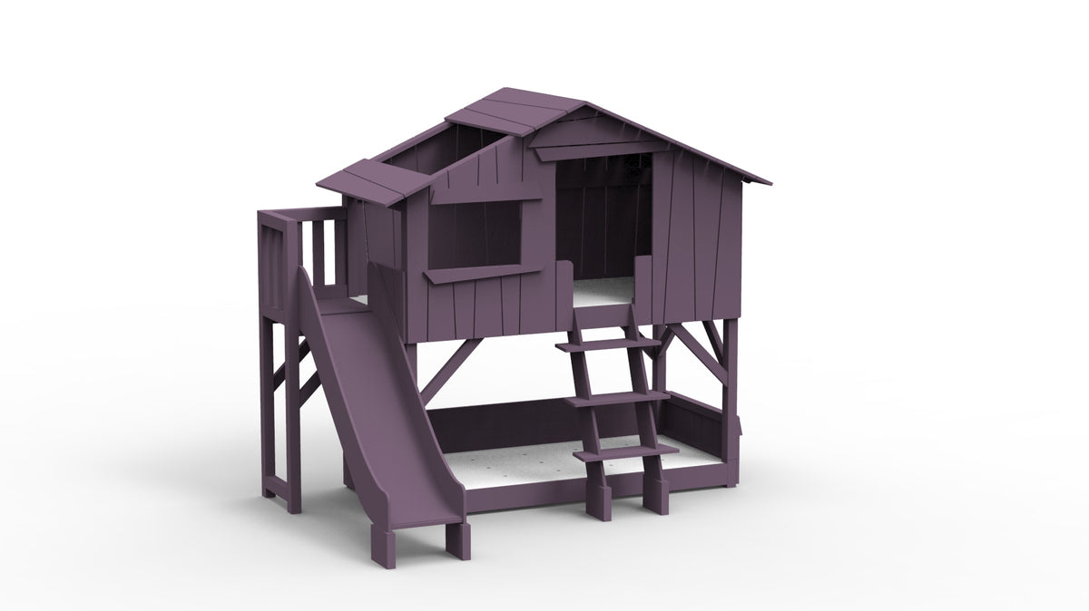 Treehouse Bunk Bed with Platform and Slide