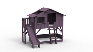 Treehouse Bunk Bed with Platform and Slide