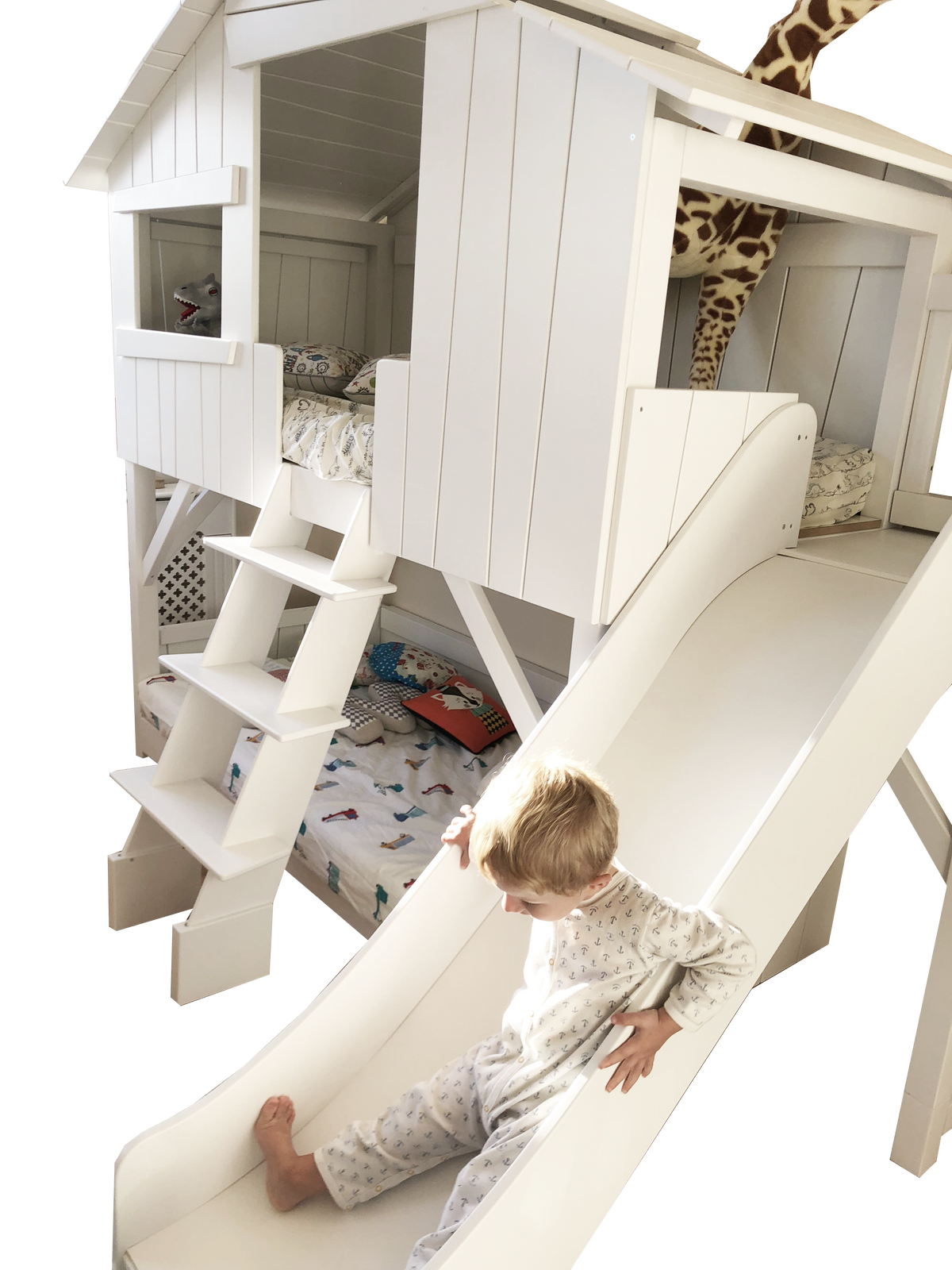 Treehouse Bunk Bed with Platform and Slide
