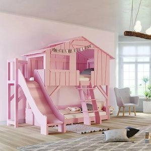 Treehouse Bunk Bed with Platform and Slide