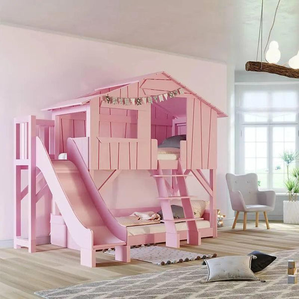 Treehouse Bunk Bed with Platform and Slide