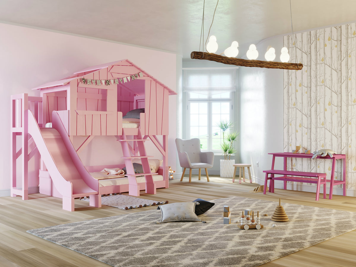 Treehouse Bunk Bed with Platform and Slide