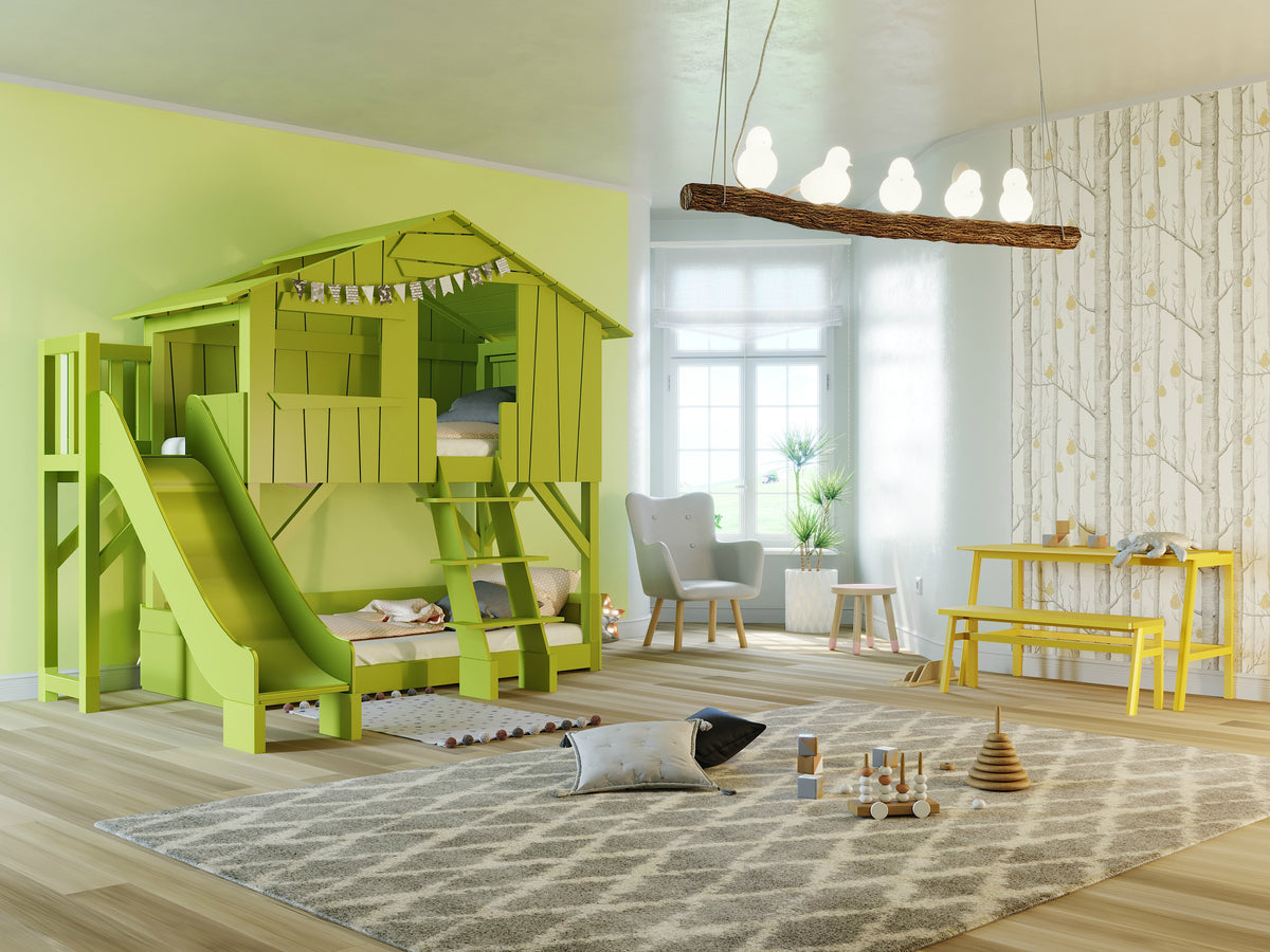 Treehouse Bunk Bed with Platform and Slide
