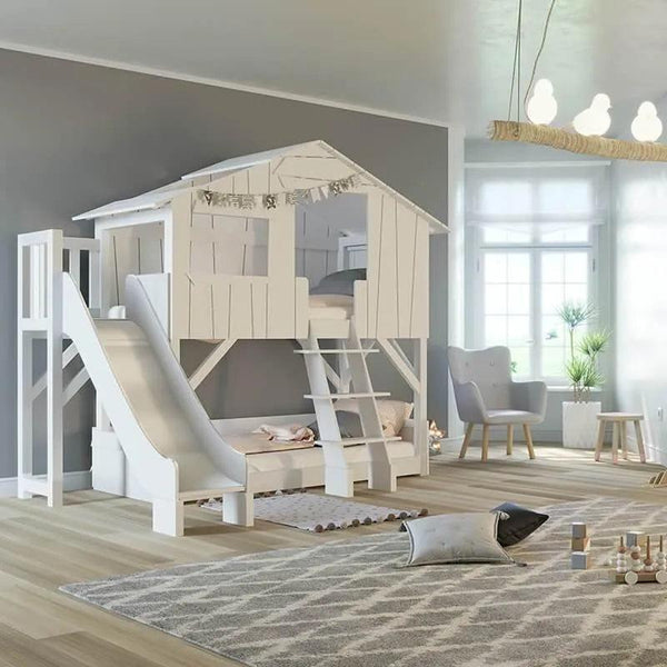 Treehouse Bunk Bed with Platform and Slide